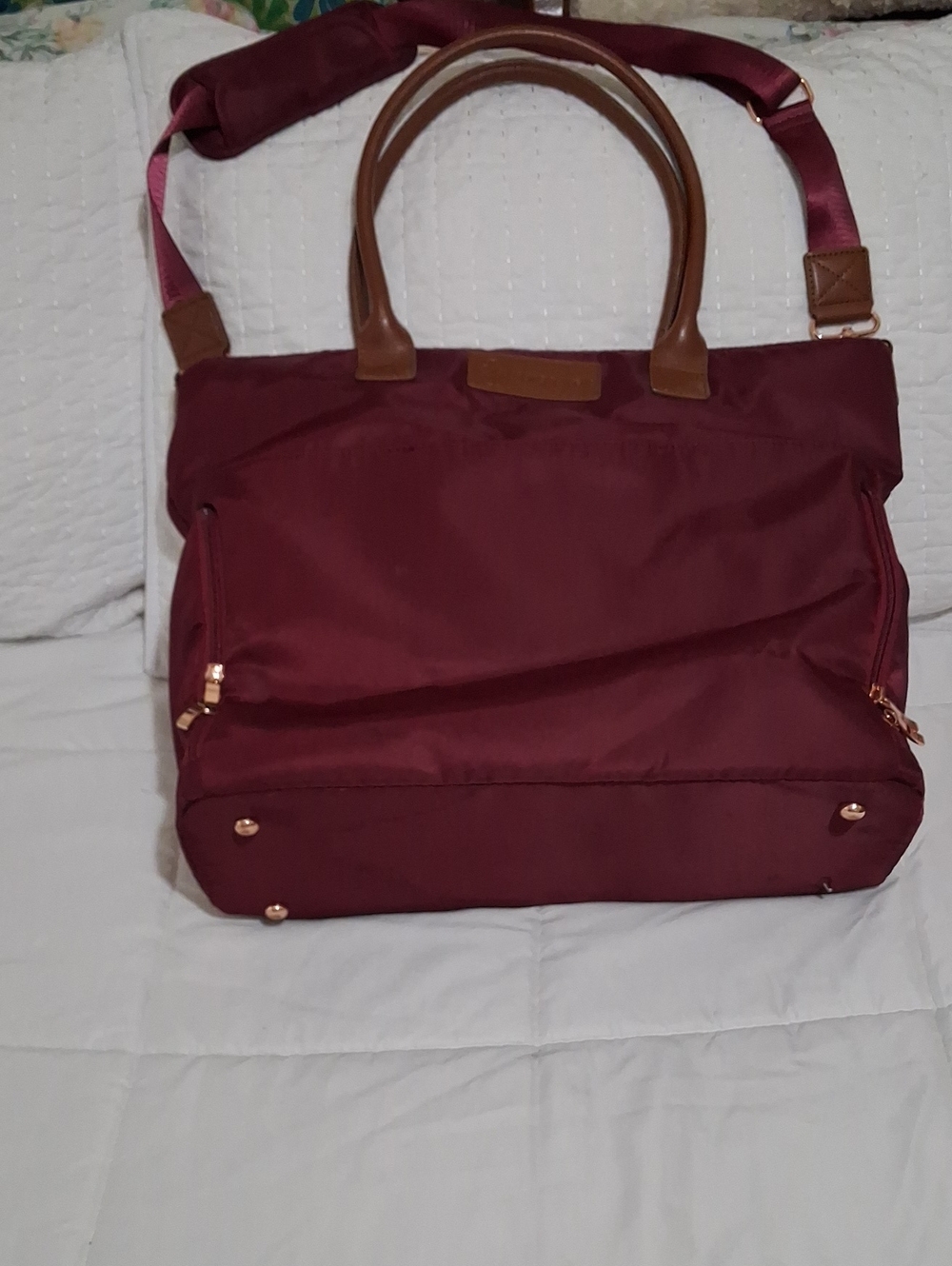 SARAH Wells Breast Pump Tote in Deep Wine with Leather Accents